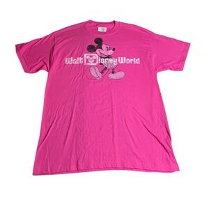Disney World Mickey Mouse Graphic T Shirt Pink Large Hanes Cotton